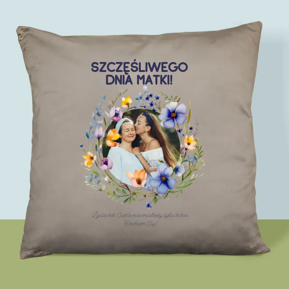 Zdjęcie i Podpis: Szczęśliwego Dnia Matki - Poduszka z Nadrukiem - Image 3
