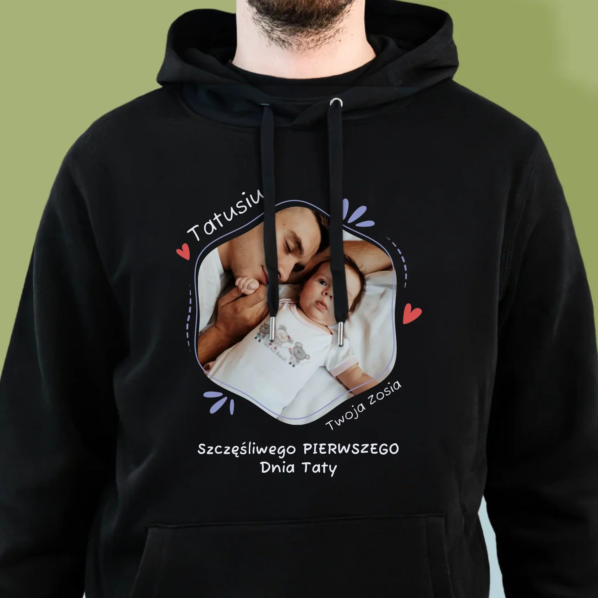 Zdjęcie i Podpis: Szczęśliwego Pierwszego Dnia Taty - Bluza Męska z Kapturem - Image 2