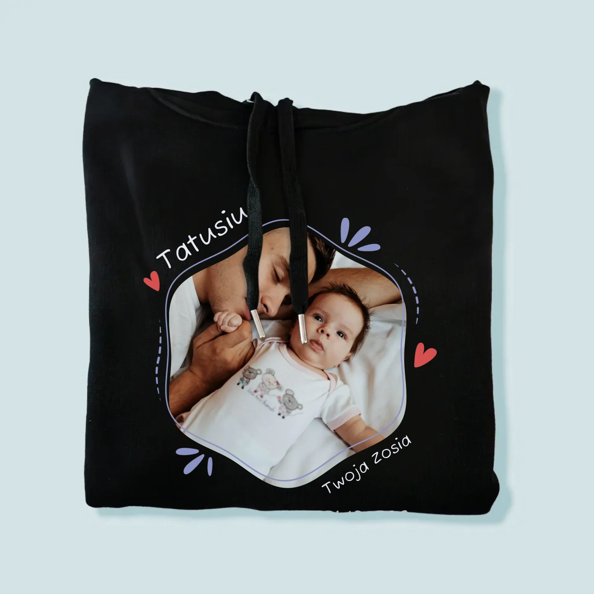 Zdjęcie i Podpis: Szczęśliwego Pierwszego Dnia Taty - Bluza Męska z Kapturem - Image 4