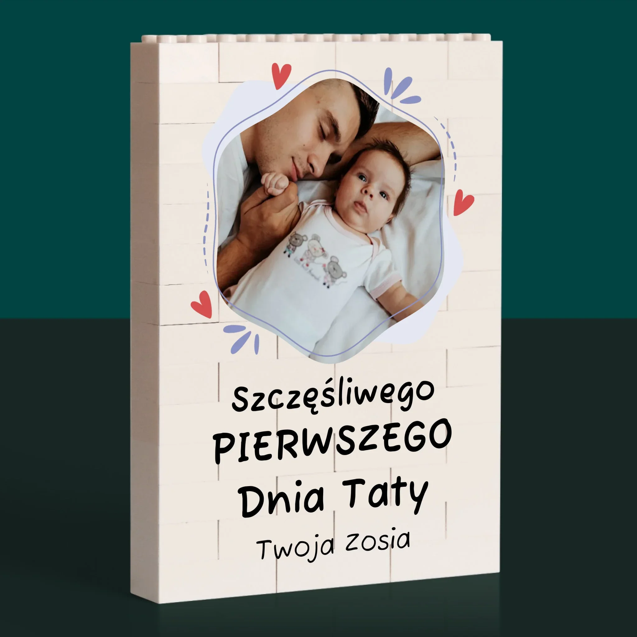 Zdjęcie i Podpis: Szczęśliwego Pierwszego Dnia Taty - Klocki LEGO z Nadrukiem