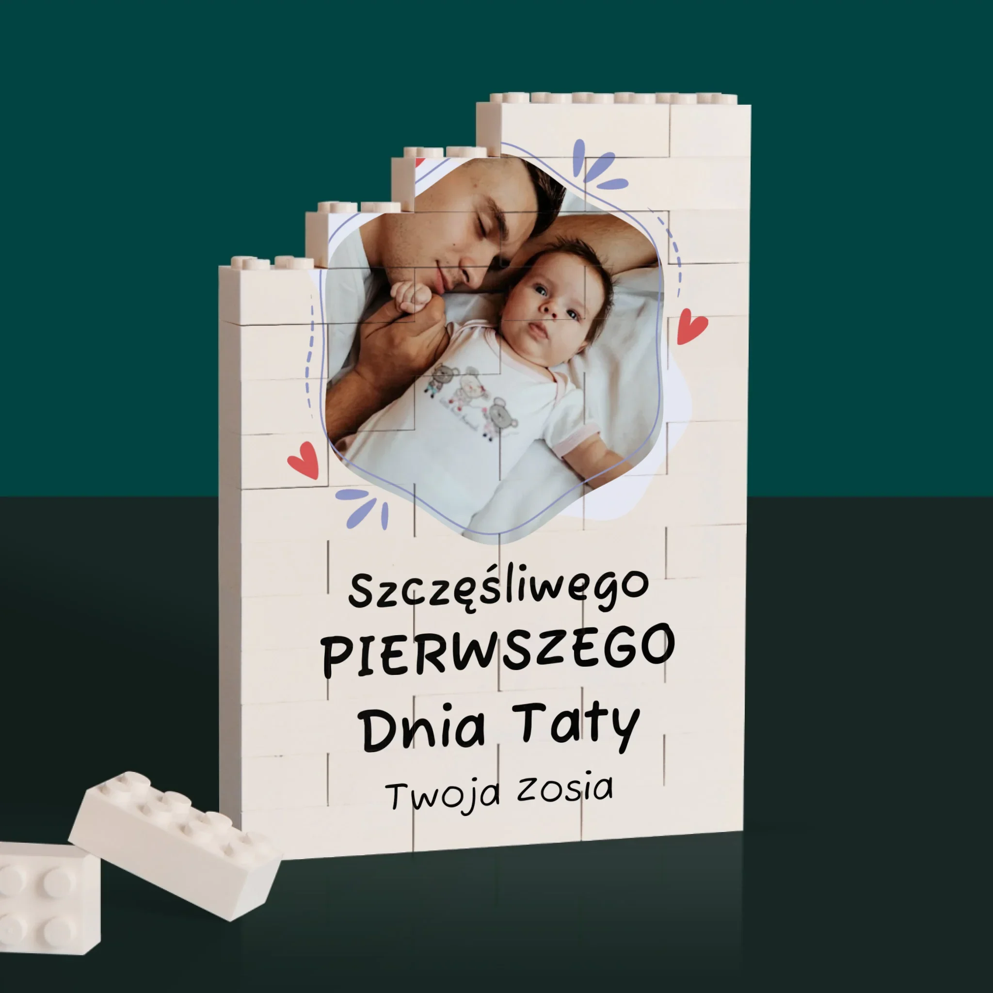 Zdjęcie i Podpis: Szczęśliwego Pierwszego Dnia Taty - Klocki LEGO z Nadrukiem - Image 2