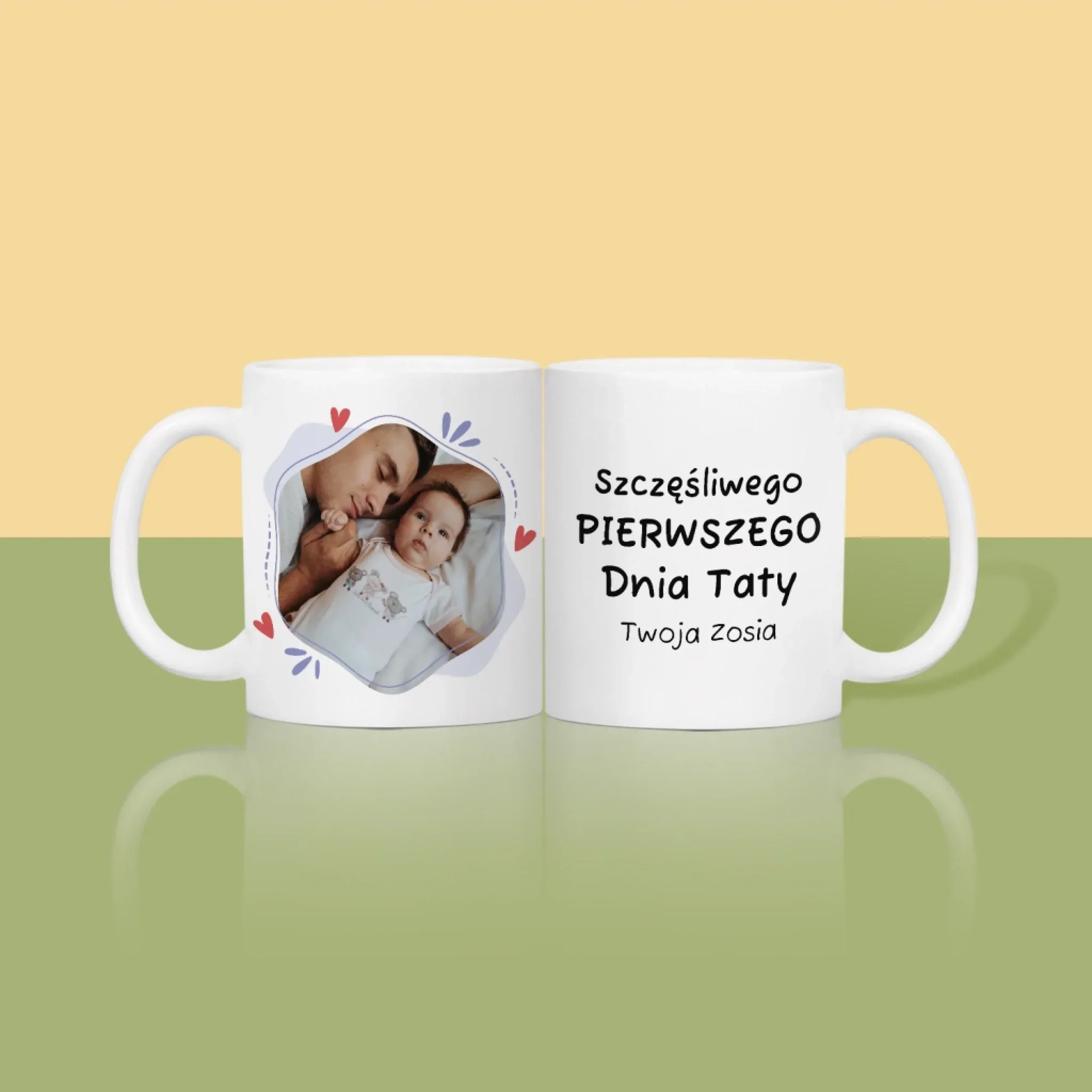 Zdjęcie i Podpis: Szczęśliwego Pierwszego Dnia Taty - Kubek z Nadrukiem