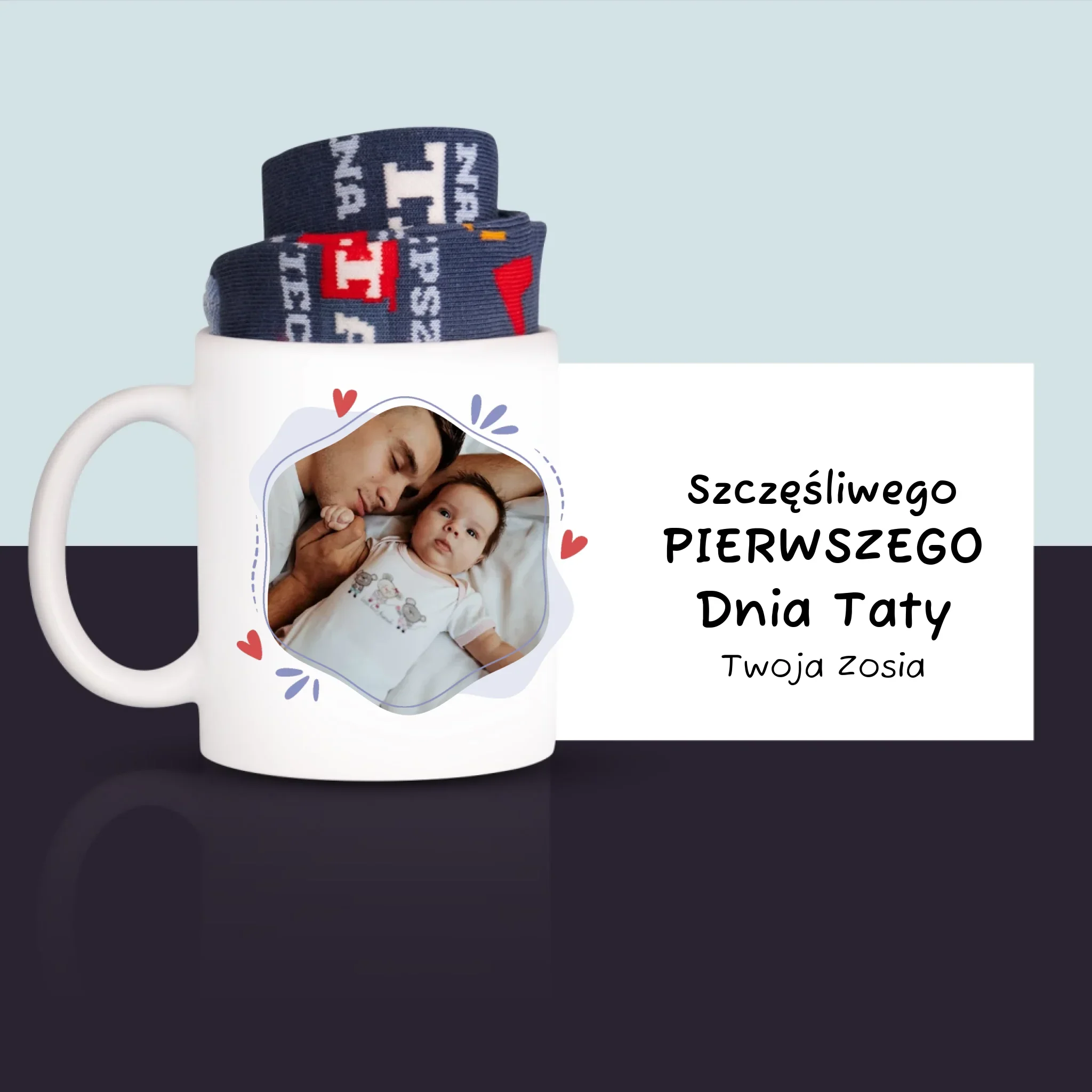 Zdjęcie i Podpis: Szczęśliwego Pierwszego Dnia Taty - Skarpetki w Kubku Dla Taty - Image 3