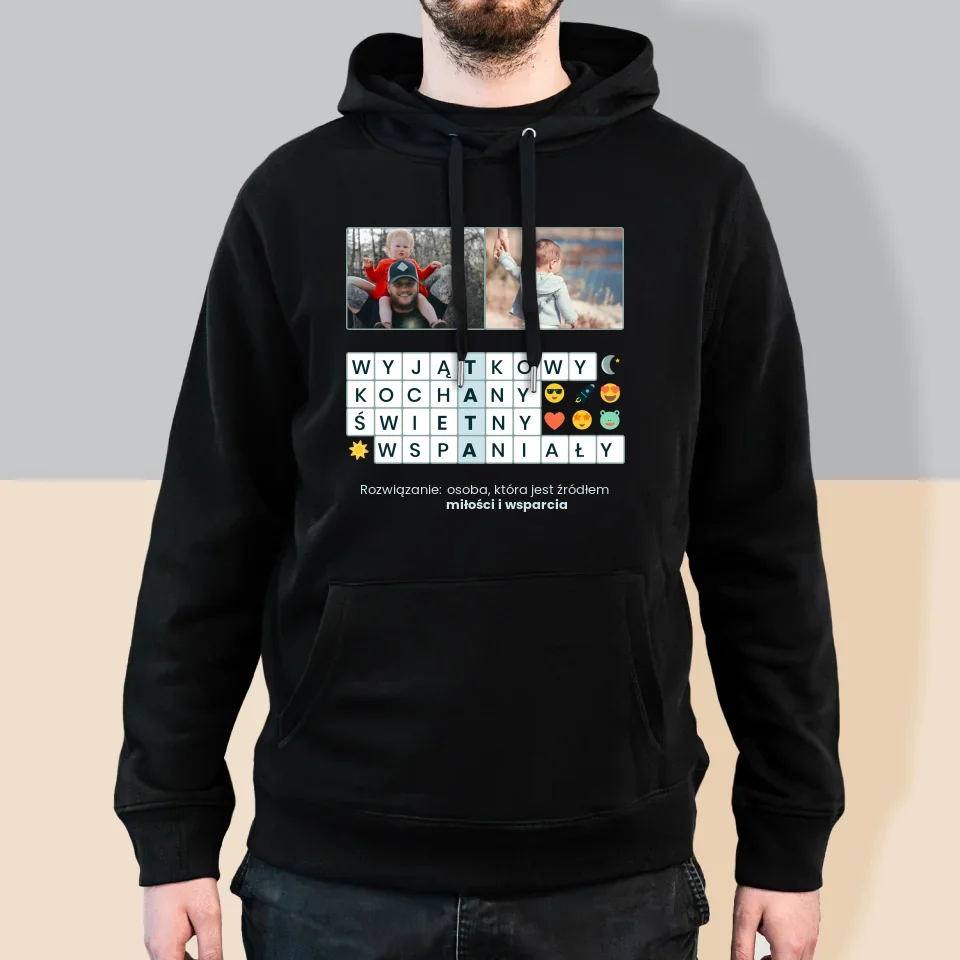 Zdjęcie i Podpis: Tata Krzyżówka - Bluza Męska z Kapturem - Image 5