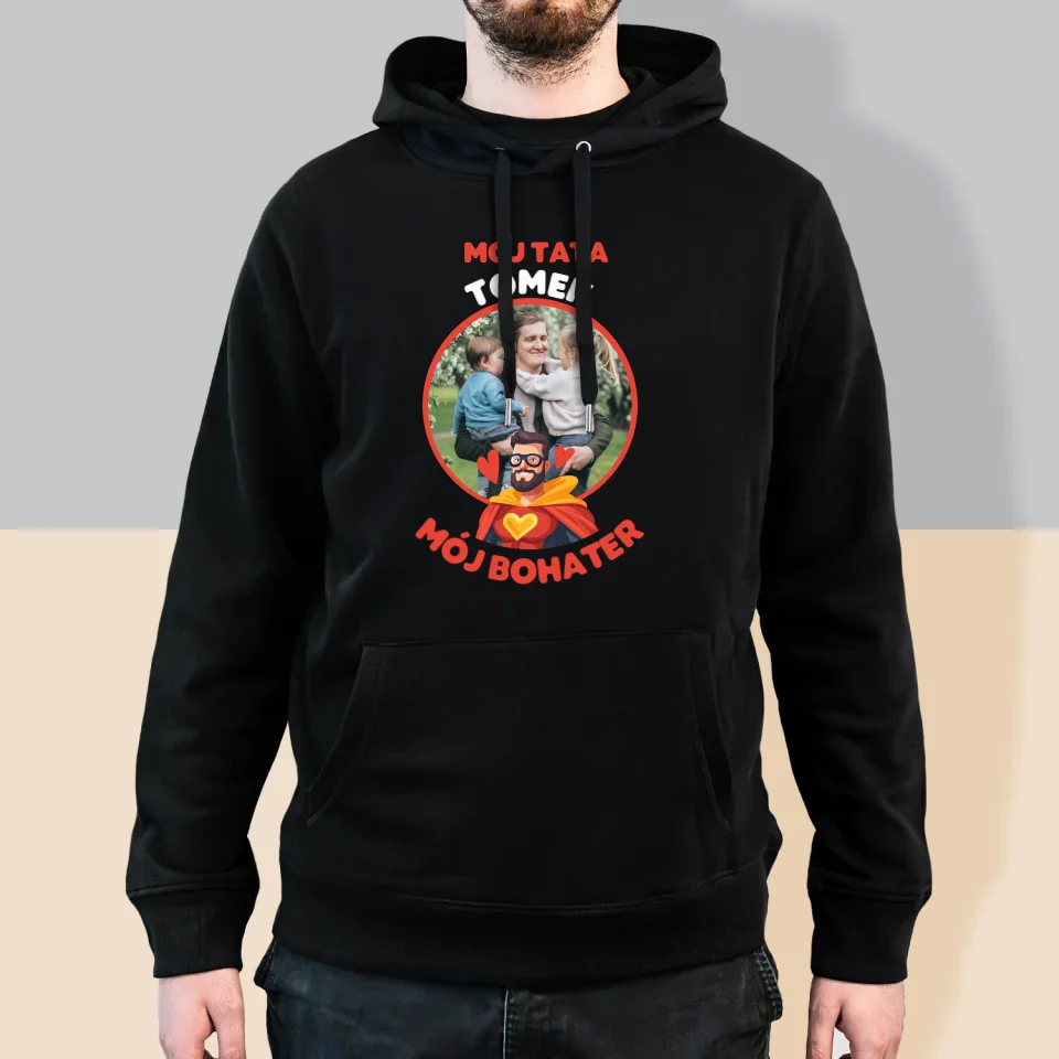 Zdjęcie i Podpis: Tata Mój Bohater - Bluza Męska z Kapturem - Image 5