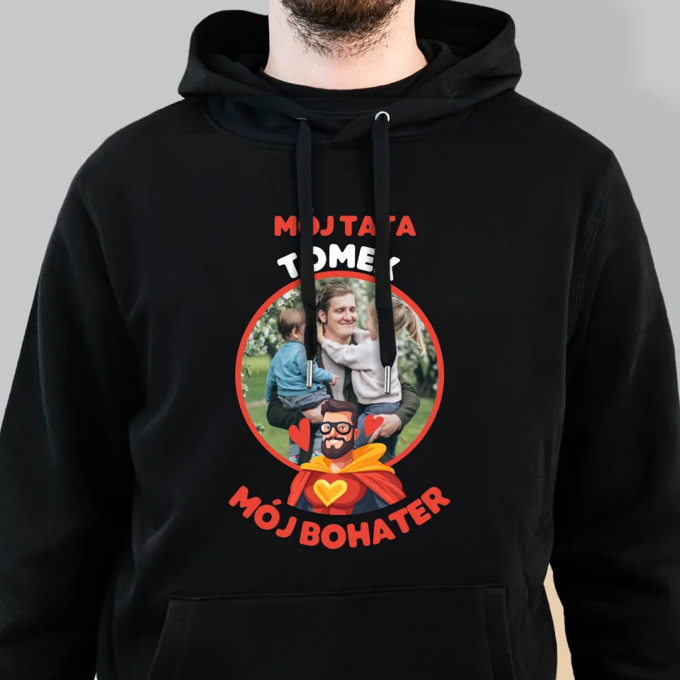 Zdjęcie i Podpis: Tata Mój Bohater - Bluza Męska z Kapturem - Image 6