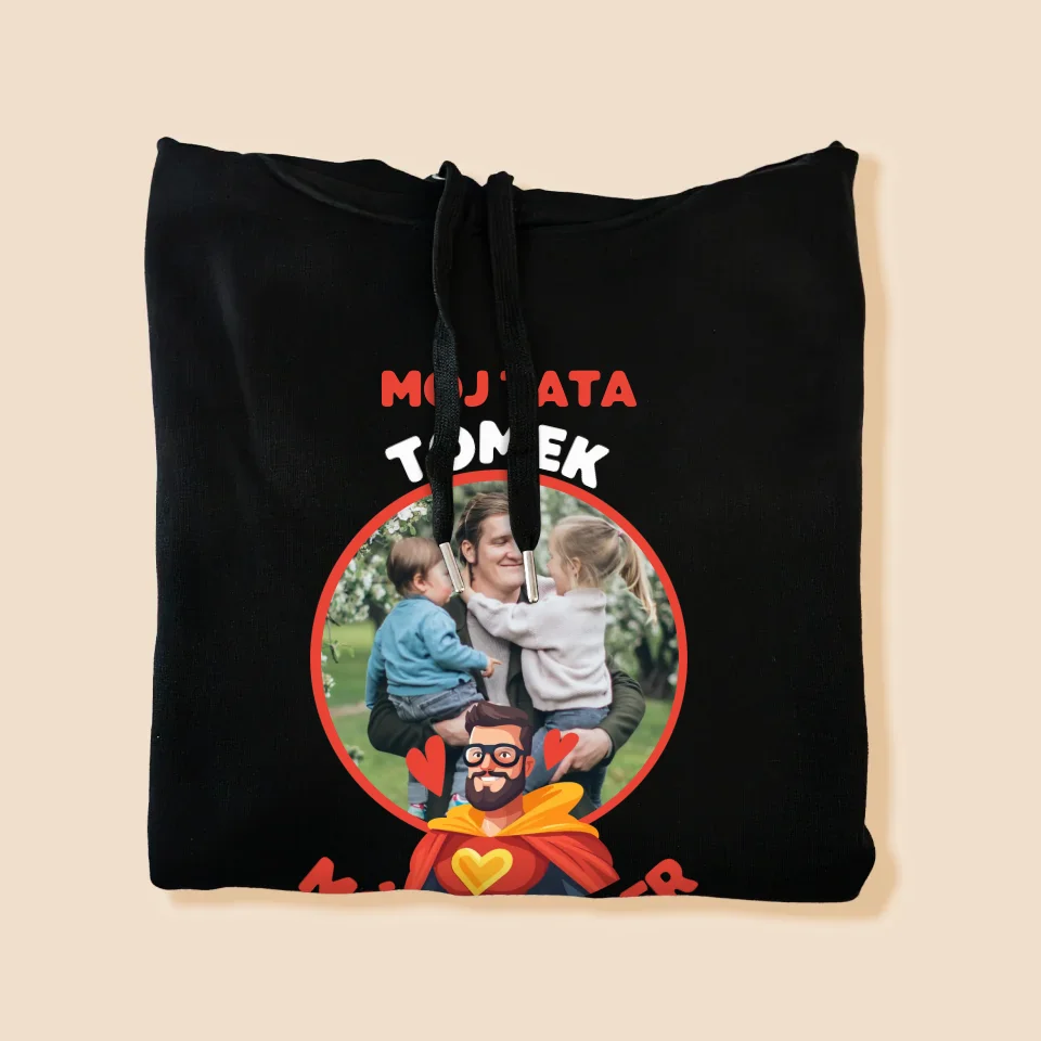 Zdjęcie i Podpis: Tata Mój Bohater - Bluza Męska z Kapturem - Image 8