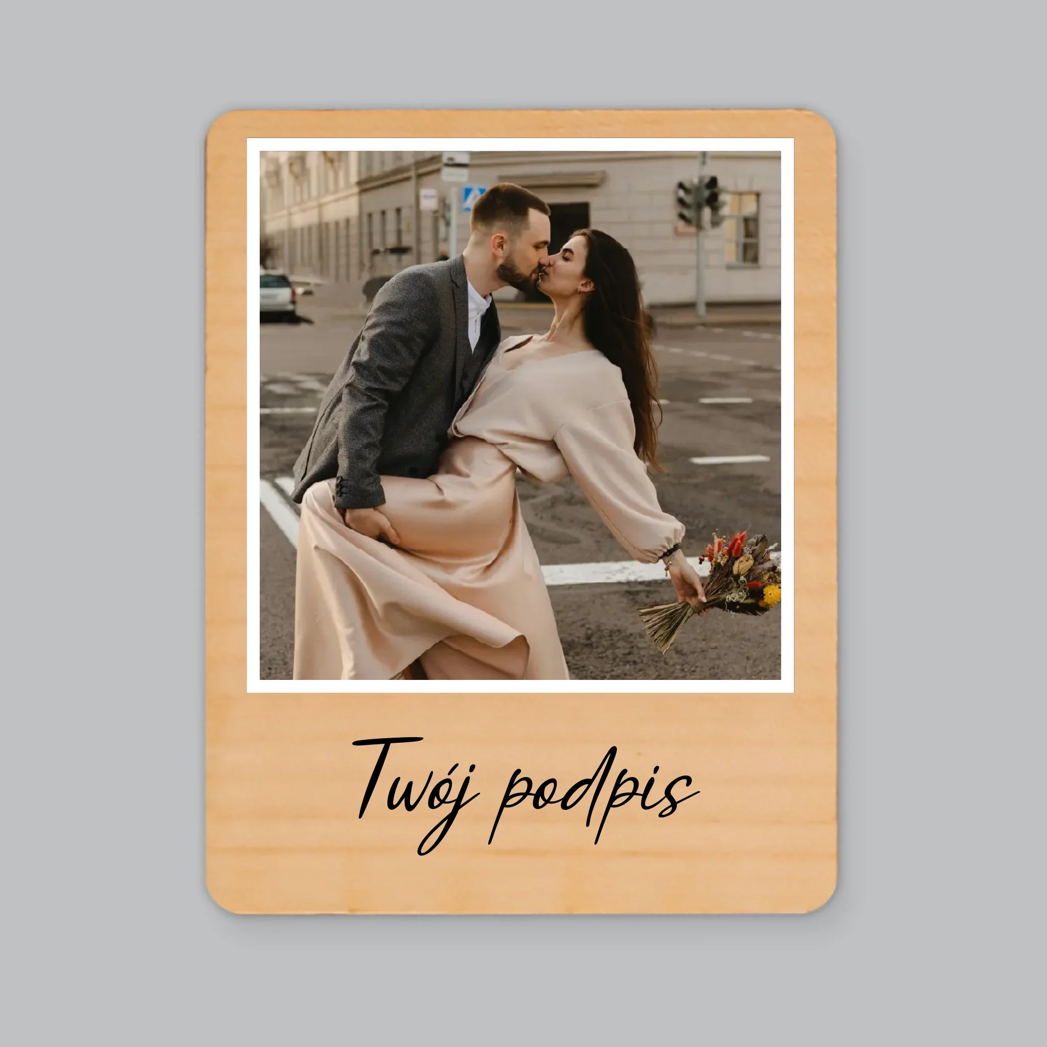 Zdjęcie i Podpis: Twoje Zdjęcie i Podpis - Magnes Drewniany