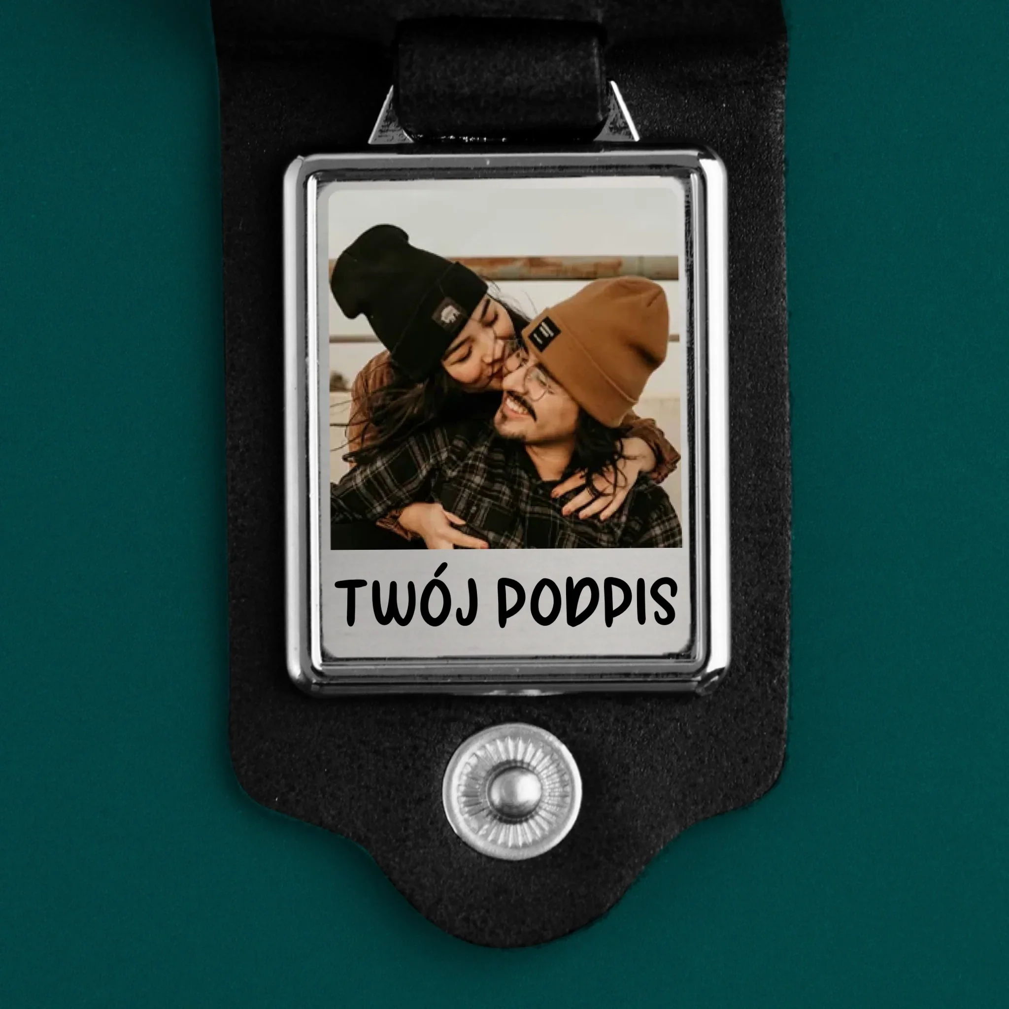 Zdjęcie i Podpis: Twoje Zdjęcie i Podpis - Skórzany Brelok Ze Zdjęciem - Image 2