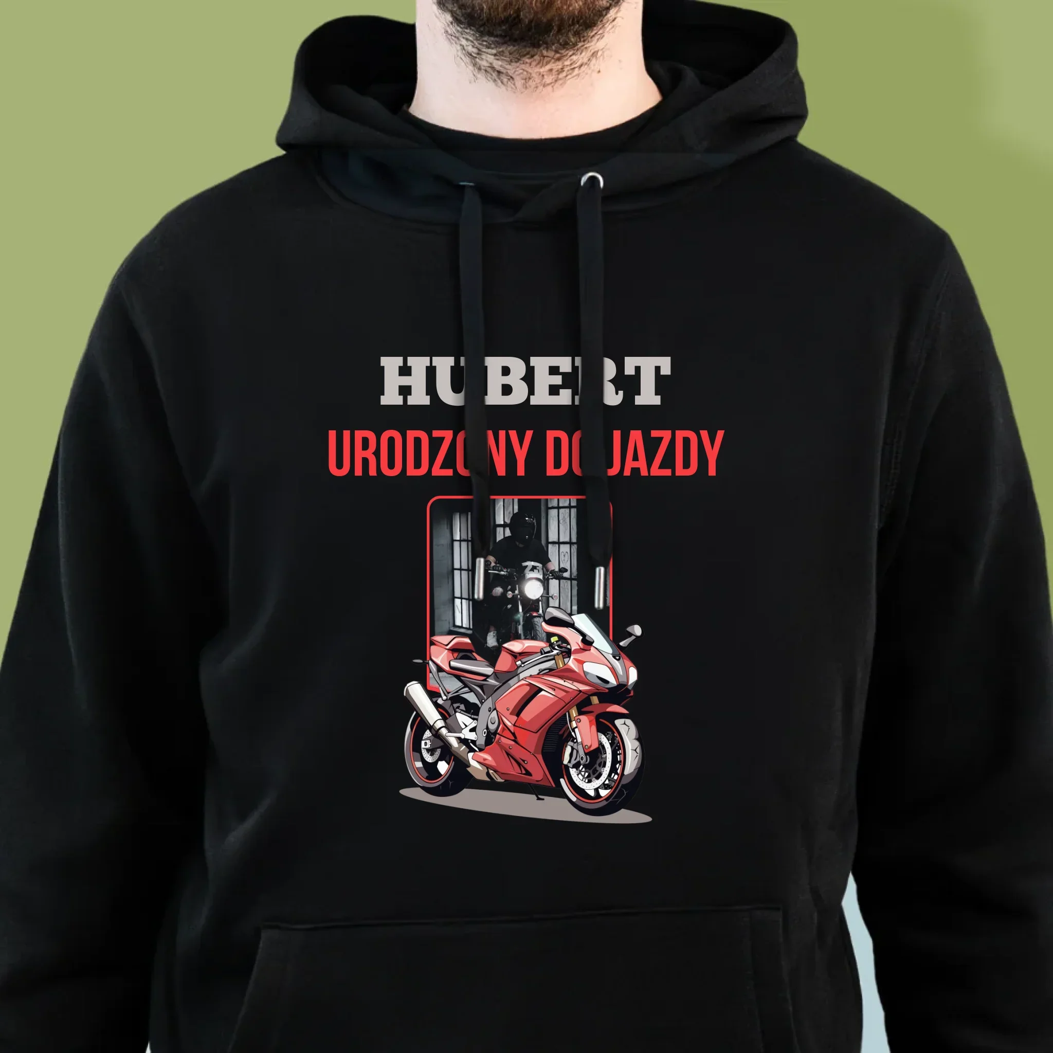 Zdjęcie I Podpis: Urodzony Do Jazdy - Bluza Męska Z Kapturem - Image 2