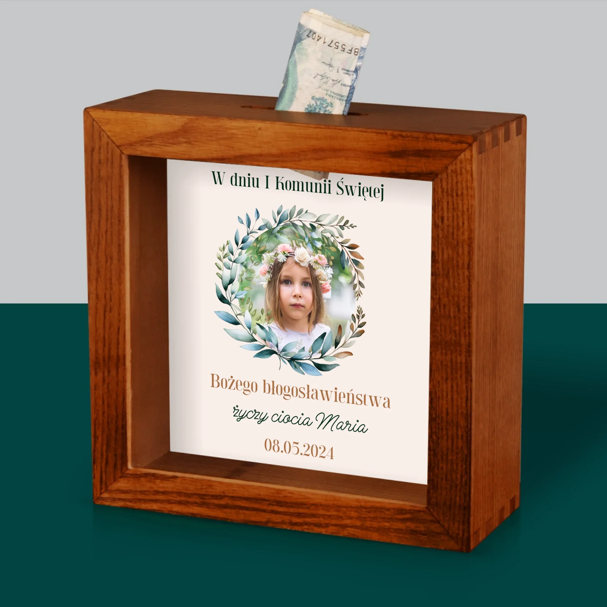 Zdjęcie I Podpis: W Dniu I Komunii Świętej - Drewniana Skarbonka - Image 4