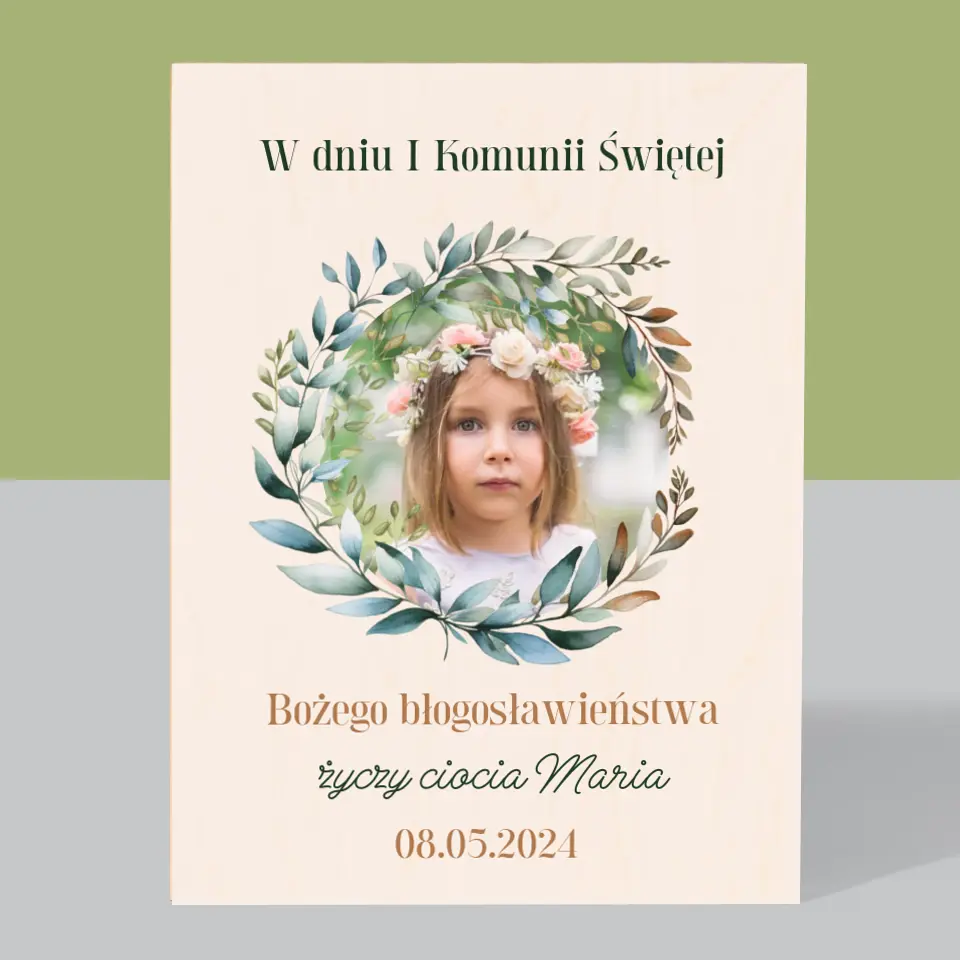 Zdjęcie i Podpis: W Dniu I Komunii Świętej - Wydruk Na Drewnie - Image 3