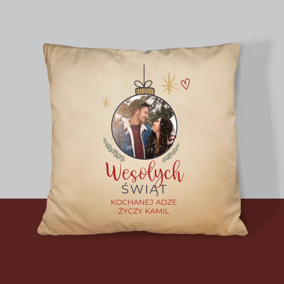 Zdjęcie I Podpis: Wesołych Świąt Bombka - Poduszka z Nadrukiem - Image 4