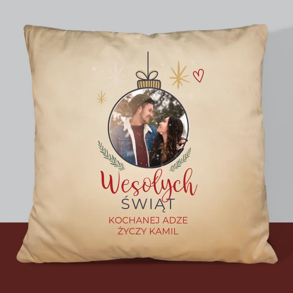 Zdjęcie I Podpis: Wesołych Świąt Bombka - Poduszka z Nadrukiem - Image 6
