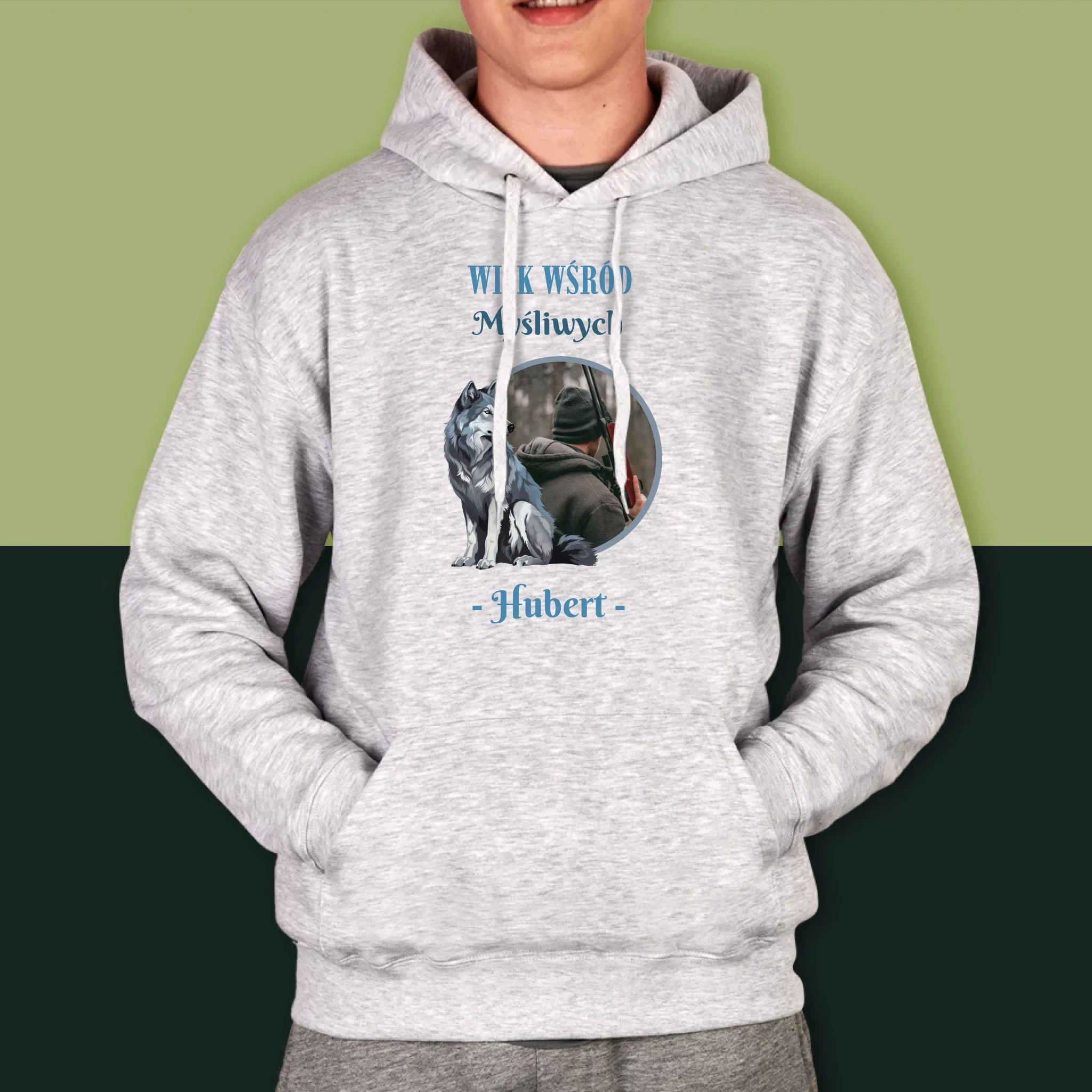 Zdjęcie I Podpis: Wilk Wśród Myśliwych - Bluza Męska Z Kapturem - Image 5
