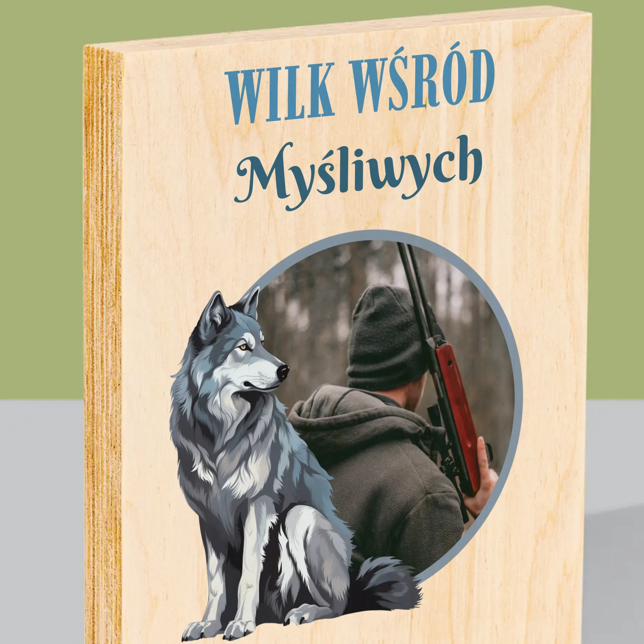 Zdjęcie I Podpis: Wilk Wśród Myśliwych - Wydruk Na Drewnie - Image 2