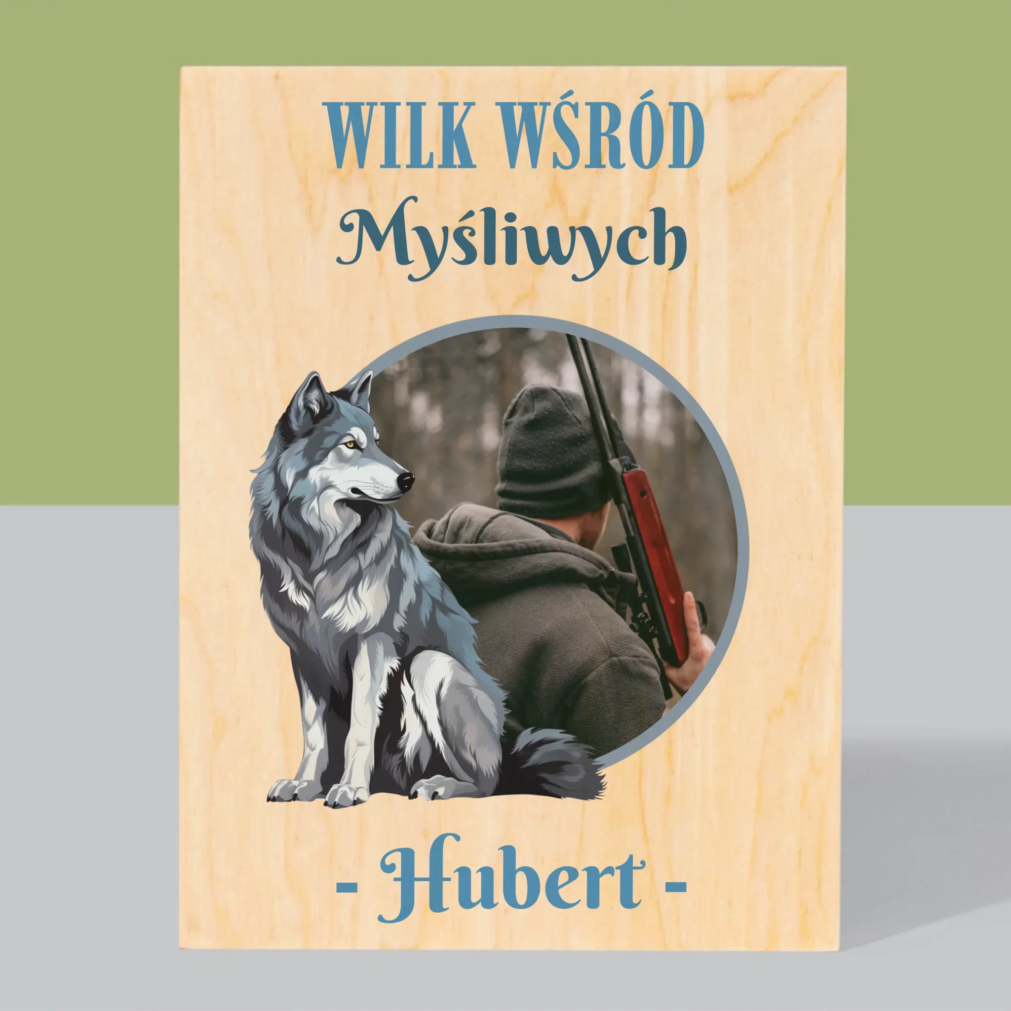 Zdjęcie I Podpis: Wilk Wśród Myśliwych - Wydruk Na Drewnie - Image 3