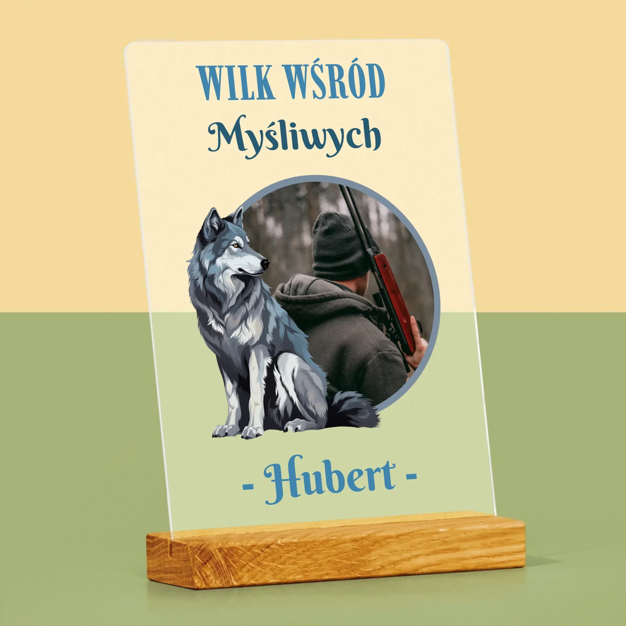 Zdjęcie I Podpis: Wilk Wśród Myśliwych - Wydruk Na Szkle Akrylowym
