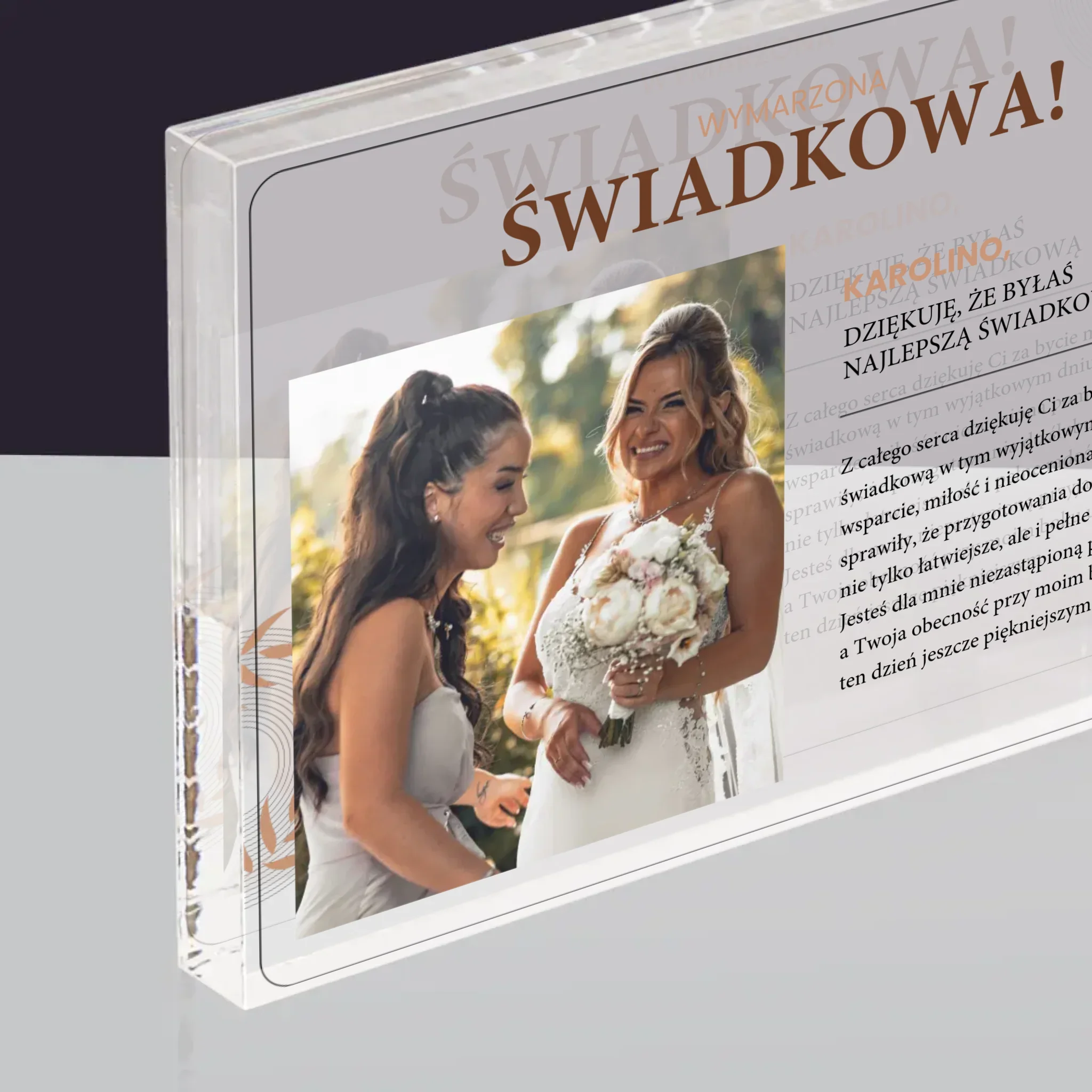 Zdjęcie i Podpis: Wymarzona Świadkowa - Blok Akrylowy z Nadrukiem - Image 2