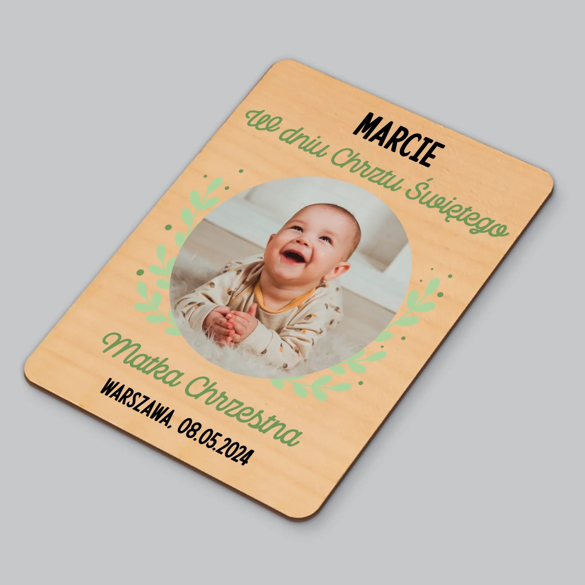 Zdjęcie i Podpis: z Okazji Chrztu Świętego - Magnes Drewniany - Image 3