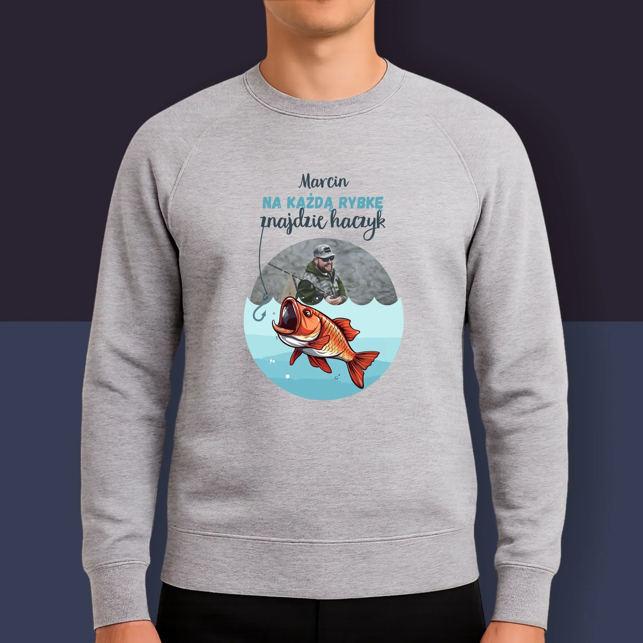 Zdjęcie i Podpis: Znajdzie Haczyk - Bluza Męska z Kapturem - Image 9